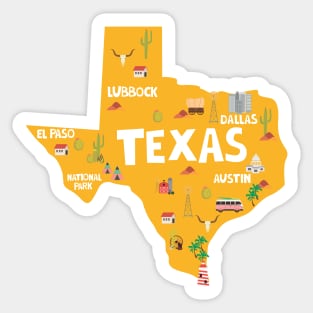 Texas State USA Illustrated Map Sticker